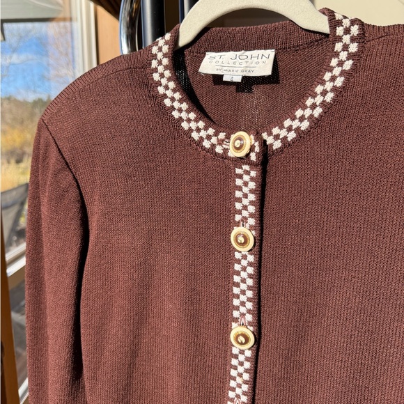 St. John Brown Jacket with Checkered Trim & Matching Skirt - Picture 2 of 9